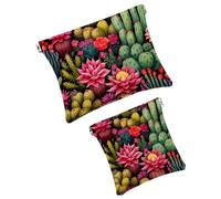 Anna Cowper 2 piccole borse per il trucco per borse, cactus del deserto, tasca per piante, trousse da spremere, mini borsa portatile da viaggio per trucchi da donna, Multicolore 13, Small and Large,