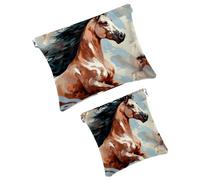 Anna Cowper 2 piccole borse per il trucco per la borsa, borsa per cosmetici da viaggio con cavallo che corre, borsa per cosmetici da viaggio, idea regalo per donne, Multicolore 3, Small and Large,