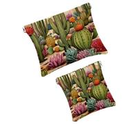Anna Cowper 2 piccole trousse per il trucco, colorate, con fiori di cactus, da spremere, portatile, da viaggio, idea regalo per donne, Multicolore 7, Small and Large, Moda