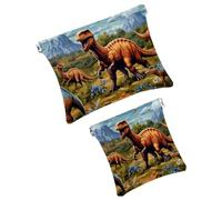 Anna Cowper 2 piccole trousse per il trucco, con dinosauri di montagna, tascabili, da spremere, portatile, da viaggio, idea regalo per donne, Multicolore 3, Small and Large, Moda