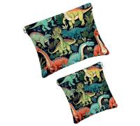 Anna Cowper 2 piccole trousse per il trucco, con dinosauri e foglie della giungla, borsa per cosmetici da spremere, mini borsa portatile da viaggio per trucchi da donna, idea regalo, Multicolore 12.,