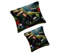 Anna Cowper 2 piccole trousse per il trucco, con dinosauri e foglie della giungla, borsa per cosmetici da spremere, mini borsa portatile da viaggio per trucchi da donna, idea regalo, Multicolore 13,