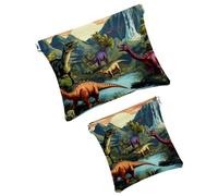 Anna Cowper 2 piccole trousse per il trucco, con dinosauri e foglie della giungla, borsa per cosmetici da spremere, mini borsa portatile da viaggio per trucchi da donna, idea regalo, Multicolore 7,