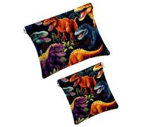 Anna Cowper 2 piccole trousse per il trucco, con dinosauri e foglie della giungla, borsa per cosmetici da spremere, mini borsa portatile da viaggio per trucchi da donna, idea regalo, Multicolore 11,