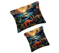 Anna Cowper 2 piccole trousse per il trucco, con dinosauri e foglie della giungla, borsa per cosmetici da spremere, mini borsa portatile da viaggio per trucchi da donna, idea regalo, Multicolore 3,