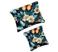 Anna Cowper 2 piccole trousse per il trucco, con farfalle e fiori, tascabile, da spremere, portatile, da viaggio, idea regalo per donne, Multicolore 6., Small and Large, Moda
