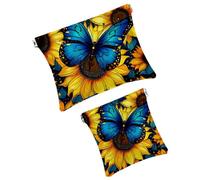 Anna Cowper 2 piccole trousse per il trucco, con farfalle, girasoli, tascabili, da spremere, mini trousse da viaggio portatile, idea regalo per donne, Multicolore 8., Small and Large, Moda