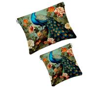 Anna Cowper 2 piccole trousse per il trucco, con fiori di pavone, borsa per cosmetici da spremere, portatile, mini borsa da viaggio per il trucco da donna, idea regalo, Multicolore 14., Small and