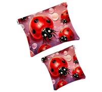 Anna Cowper 2 piccole trousse per il trucco, con fiori rossi, a forma di coccinella, da spremere, portatile, da viaggio, idea regalo per donne, Multicolore 2., Small and Large, Moda