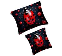 Anna Cowper 2 piccole trousse per il trucco, con fiori rossi, a forma di coccinella, da spremere, portatile, da viaggio, idea regalo per donne, Multicolore 11, Small and Large, Moda