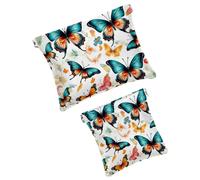 Anna Cowper 2 piccole trousse per il trucco, con motivo floreale, con farfalle, tascabile, da spremere, portatile, da viaggio, idea regalo per donne, Multicolore 1., Small and Large, Moda