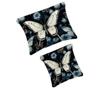 Anna Cowper 2 piccole trousse per il trucco, con motivo floreale, teschio, farfalle, tascabile, da spremere, portatile, da viaggio, idea regalo per donne, Multicolore 10., Small and Large, Moda