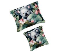 Anna Cowper 2 piccole trousse per il trucco, con motivo piante della giungla, koala, tascabile, da spremere, portatile, da viaggio, idea regalo per donne, Multicolore 10., Small and Large, Moda
