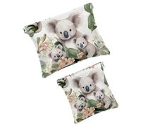 Anna Cowper 2 piccole trousse per il trucco, con motivo piante della giungla, koala, tascabile, da spremere, portatile, da viaggio, idea regalo per donne, Multicolore 12., Small and Large, Moda