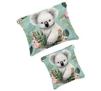 Anna Cowper 2 piccole trousse per il trucco, con motivo piante della giungla, koala, tascabile, da spremere, portatile, da viaggio, idea regalo per donne, Multicolore 14., Small and Large, Moda