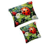 Anna Cowper 2 piccole trousse per il trucco, con papavero, coccinella, tascabile, da spremere, mini borsa da viaggio portatile, idea regalo per donne, Multicolore 3, Small and Large, Moda