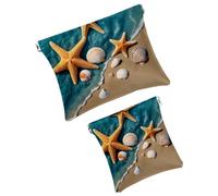 Anna Cowper 2 piccole trousse per il trucco, con stella marina, conchiglie da spiaggia, tascabili, da spremere, mini trousse da viaggio portatile, idea regalo per donne, Multicolore 1., Small and