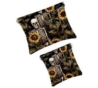 Anna Cowper 2 piccole trousse per il trucco, con teschio e girasole tascabili, da spremere, portatile, da viaggio, idea regalo per donne, Multicolore 11, Small and Large, Moda