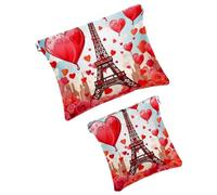 Anna Cowper 2 piccole trousse per il trucco, con torre Eiffel, cuori, tascabili, da spremere, portatile, da viaggio, idea regalo per donne, Multicolore 3, Small and Large, Moda