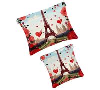Anna Cowper 2 piccole trousse per il trucco, con torre Eiffel, cuori, tascabili, da spremere, portatile, da viaggio, idea regalo per donne, Multicolore 9, Small and Large, Moda