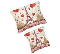 Anna Cowper 2 piccole trousse per il trucco, con torre Eiffel, cuori, tascabili, da spremere, portatile, da viaggio, idea regalo per donne, Multicolore 7, Small and Large, Moda