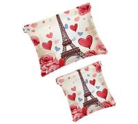 Anna Cowper 2 piccole trousse per il trucco, con torre Eiffel, cuori, tascabili, da spremere, portatile, da viaggio, idea regalo per donne, Multicolore 3, Small and Large, Moda