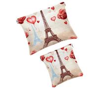 Anna Cowper 2 piccole trousse per il trucco, con torre Eiffel, cuori, tascabili, da spremere, portatile, da viaggio, idea regalo per donne, Multicolore 7, Small and Large, Moda