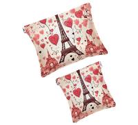 Anna Cowper 2 piccole trousse per il trucco, con torre Eiffel, cuori, tascabili, da spremere, portatile, da viaggio, idea regalo per donne, Multicolore 13, Small and Large, Moda