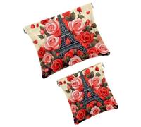 Anna Cowper 2 piccole trousse per il trucco, con torre Eiffel, cuori, tascabili, da spremere, portatile, da viaggio, idea regalo per donne, Multicolore 11, Small and Large, Moda