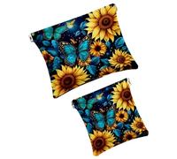 Anna Cowper 2 piccole trousse per il trucco, graziose e floreali con farfalle, da spremere, portatile, da viaggio, idea regalo per donne, Multicolore 10., Small and Large, Moda