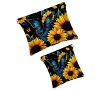 Anna Cowper 2 piccole trousse per il trucco, graziose e floreali con farfalle, da spremere, portatile, da viaggio, idea regalo per donne, Multicolore 11, Small and Large, Moda