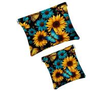 Anna Cowper 2 piccole trousse per il trucco, graziose e floreali con farfalle, da spremere, portatile, da viaggio, idea regalo per donne, Multicolore 14., Small and Large, Moda
