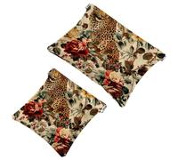 Anna Cowper 2 pochette per cosmetici tascabili per borse, piccola borsa per il trucco in pelle, portatile, senza cerniera, portamonete, gioielli, leopardi, fiore vintage, Multicolore 1., Small and