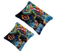 Anna Cowper 2 pochette per cosmetici tascabili per borse, piccola borsa per il trucco in pelle, portatile, senza cerniera, portamonete e gioielli, camaleonte, Multicolore 1., Small and Large, Moda