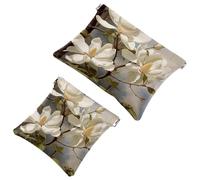 Anna Cowper 2 pochette per cosmetici tascabili per borse, piccola borsa per il trucco in pelle, portatile, senza cerniera, portamonete e gioielli, magnolie, Multicolore 1., Small and Large, Moda