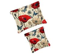 Anna Cowper 2 pochette per cosmetici tascabili per borse, piccola borsa per il trucco in pelle, portatile, senza cerniera, portamonete e gioielli, motivo papavero, Multicolore 4., Small and Large, Art