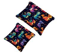 Anna Cowper 2 pochette per cosmetici tascabili per borse, piccola borsa per il trucco in pelle, portatile, senza cerniera, portamonete e gioielli, draghi, Multicolore 1., Small and Large, Moda