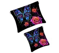 Anna Cowper 2 pochette per cosmetici tascabili per borse, piccola borsa per il trucco in pelle, portatile, senza cerniera, portamonete e gioielli, motivo floreale camaleonte, Multicolore 7, Small and