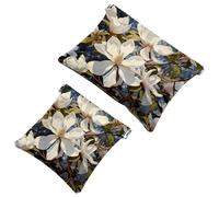 Anna Cowper 2 pochette per cosmetici tascabili per borse, piccola borsa per il trucco in pelle, portatile, senza cerniera, portamonete e gioielli, magnolie, Multicolore 4., Small and Large, Moda