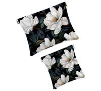 Anna Cowper 2 pochette per cosmetici tascabili per borse, piccola borsa per il trucco in pelle, portatile, senza cerniera, portamonete e gioielli, magnolie bianche, Multicolore 2., Small and Large,