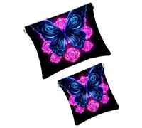 Anna Cowper 2 pochette per cosmetici tascabili per borse, piccola borsa per il trucco in pelle, portatile, senza cerniera, portamonete e gioielli, motivo floreale camaleonte, Multicolore 9, Small and