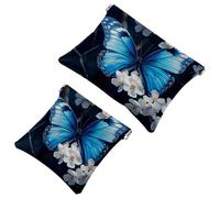 Anna Cowper 2 pochette per cosmetici tascabili per borse, piccola borsa per il trucco in pelle, portatile, senza cerniera, portamonete, gioielli, farfalle falena moo, Multicolore 10., Small and Large,