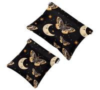 Anna Cowper 2 pochette per cosmetici tascabili per borse, piccola borsa per il trucco in pelle, portatile, senza cerniera, portamonete, gioielli, farfalle falena moo, Multicolore 1., Small and Large,