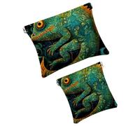 Anna Cowper 2 pochette per cosmetici tascabili per borse, piccola borsa per il trucco in pelle, portatile, senza cerniera, portamonete e gioielli, motivo floreale camaleonte, Multicolore 8., Small and