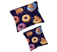 Anna Cowper Borsa cosmetica tascabile per borse, piccola borsa per il trucco in pelle, portatile, senza cerniera, portamonete e gioielli, fungo Capybara, 2 pezzi, Multicolore 9, Small and Large, Art