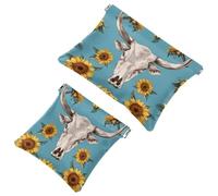 Anna Cowper Borsa cosmetica tascabile per borse, piccola borsa per il trucco in pelle, portatile, senza cerniera, portamonete e gioielli, girasoli neri con mucca, Multicolore 6., Small and Large, Moda