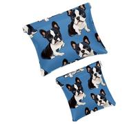 Anna Cowper Borsa cosmetica tascabile per borse, piccola borsa per il trucco in pelle, portatile, senza cerniera, portamonete e gioielli, con cani Boston Terrier, Multicolore 10., Small and Large, Art