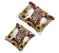 Anna Cowper Borsa cosmetica tascabile per borse, piccola borsa per il trucco in pelle, portatile, senza cerniera, portamonete e gioielli, girasoli neri con mucca, Multicolore 10., Small and Large,
