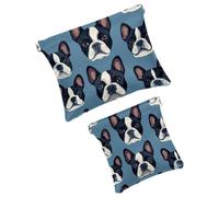 Anna Cowper Borsa cosmetica tascabile per borse, piccola borsa per il trucco in pelle, portatile, senza cerniera, portamonete e gioielli, con cani Boston Terrier, Multicolore 4., Small and Large, Art