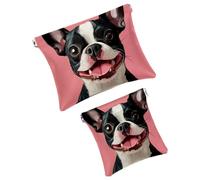 Anna Cowper Borsa cosmetica tascabile per borse, piccola borsa per il trucco in pelle, portatile, senza cerniera, portamonete e gioielli, con cani Boston Terrier, Multicolore 7, Small and Large, Art